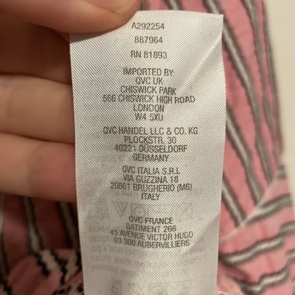 Isaac‎ Mizrahi Live! QVC Striped Split Neck Tunic Women’s Size 6 Pink White - Picture 7 of 7